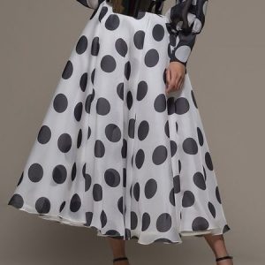 Polka Dots Elegant Skirt With No Belt, Skirts, color:White|size:XXL, Stylewe