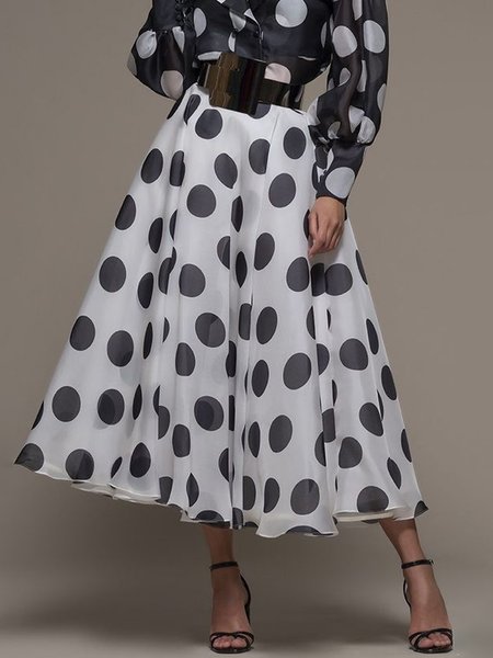Polka Dots Elegant Skirt With No Belt, Skirts, color:White|size:XXL, Stylewe