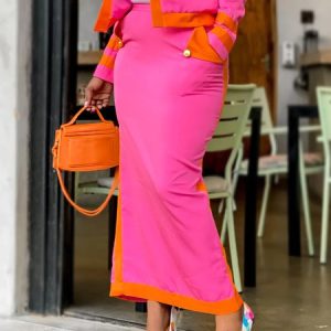 Regular Fit Elegant Color Block Midi Skirt, Skirts, color:Deep Pink|size:XXL, Stylewe