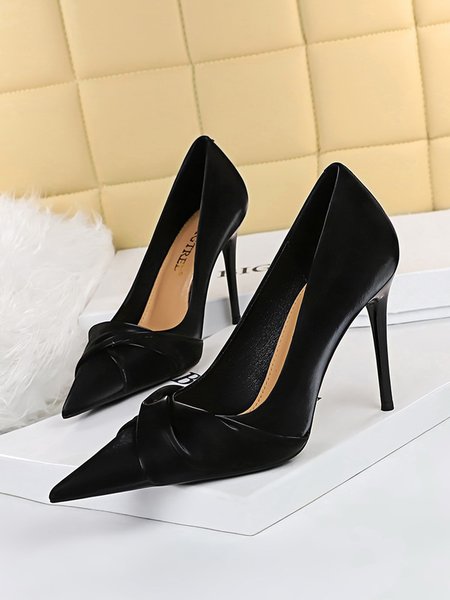 Women Minimalist Knot Front Stiletto Heel Shallow Pumps, Heels, color:Black|size:43, Stylewe