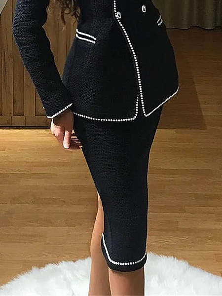 Color Block Elegant Regular Fit Midi Skirt, Skirts, color:Black|size:XXL, Stylewe