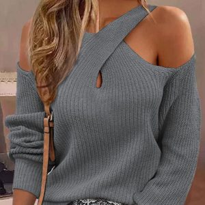 Crisscross Cold Shoulder Knit Sweater, Sweaters & Cardigans, chicme - Women's Fashion Online