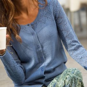 Vintage Plain Autumn Natural High Elasticity Regular Fit Regular H-Line Regular Size Sweater coat for Women, Cardigans, color:Blue|size:XXL, Noracora