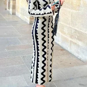 Elegant Crew Neck Chevron Sweater Maxi Dress With No Belt, Maxi Dresses, color:As Picture|size:XXL, Stylewe
