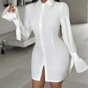Tassel Design Long Sleeve Shirt Dress, Shirt Dresses, chicme - Women's Fashion Online