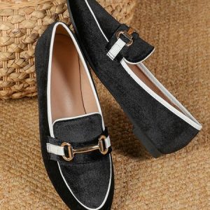 Urban Color Block Non-Slip Slip On Flat Heel Loafers Metal, Flats/Loafers, color:Black|size:43, Noracora