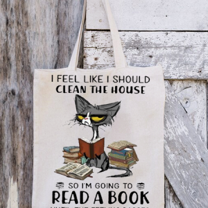 Women's Reading Lover Cat Print Shopping Tote, Bags, Lilicloth.com