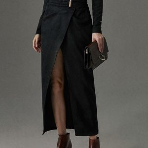 Regular Fit Urban High Waist Plain Skirt, Skirts, color:Black|size:XXL, Stylewe
