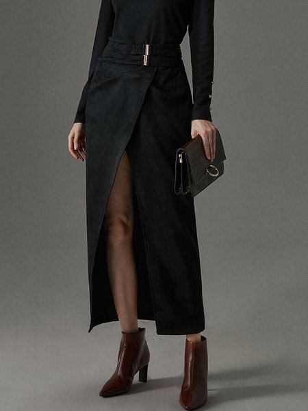 Regular Fit Urban High Waist Plain Skirt, Skirts, color:Black|size:XXL, Stylewe