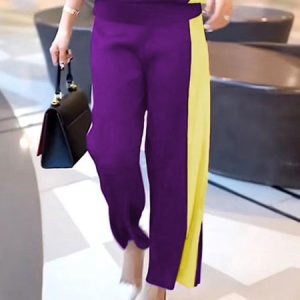 Casual Color Block Loose Fashion Pants, Pants, color:Purple|size:XXL, Stylewe