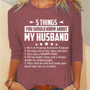Five Things About My Husband Top, Long sleeves, Lilicloth.com