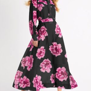 Vacation Floral Shirt Dress (Slip Shirt Dress Included), Maxi Dresses, color:Black|size:XXL, Stylewe