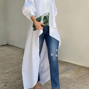 Loose Urban V Neck Shirt, Blouses and Shirts, color:White|size:XXL, Stylewe