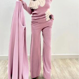 Urban Loose Sweater With Pants Two-Piece Set, Two-piece Set, color:Pink|size:XXL, Stylewe