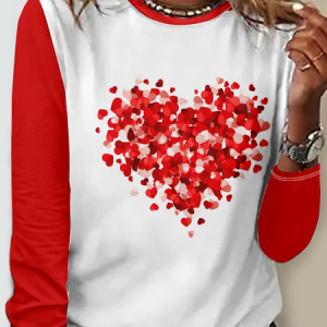 Casual Crew Neck Heart Long Sleeve Shirt, Long sleeves, Lilicloth.com