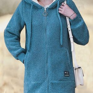 Hoodie Long Sleeve Text Letters Zipper Fleece Loose Hooded Teddy Jacket For Women, Coats, color:Blue|size:5XL, Noracora