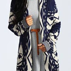 Deep Blue Boho Shift Coat, Cardigans, color:Deep Blue|size:3XL, Noracora