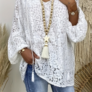 V Neck Long Sleeve Plain Regular Micro-Elasticity Loose Shirt For Women, Blouses, color:White|size:XXL, Noracora