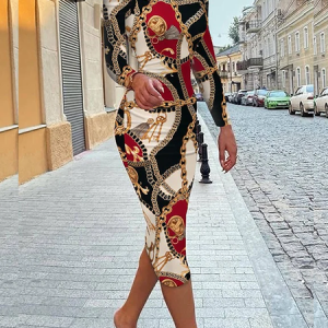 High Elasticity Tight Elegant Stand Collar Long sleeve Midi Dress, Midi Dresses, color:As Picture|size:XXL, Stylewe