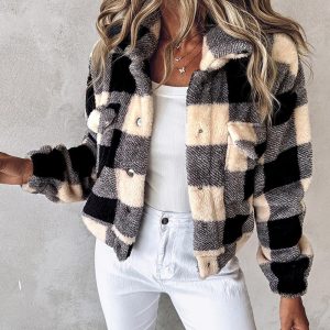 Colorblock Turn-down Collar Fleece Teddy Jacket, Jackets & Coats, chicme - Women's Fashion Online