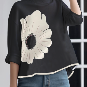 Loose Stand Collar Short Sleeve Urban Shirt, Blouses and Shirts, color:Black|size:XXL, Stylewe