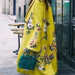 Floral Urban Lapel Collar Loose Long Sleeve Coat, Coats, color:Yellow|size:XXL, Stylewe