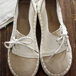 Women's Casual Vintage Round Toe Flats All Season Shoes, Flats/Loafers, color:White|size:41, Noracora