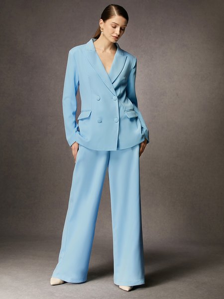 Plain Lapel Collar Regular Fit Urban Blazer, Blazers, color:Blue|size:XXL, Stylewe