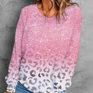 Ombre Cheetah Print Long Sleeve Top, T-shirt & Tees, chicme - Women's Fashion Online