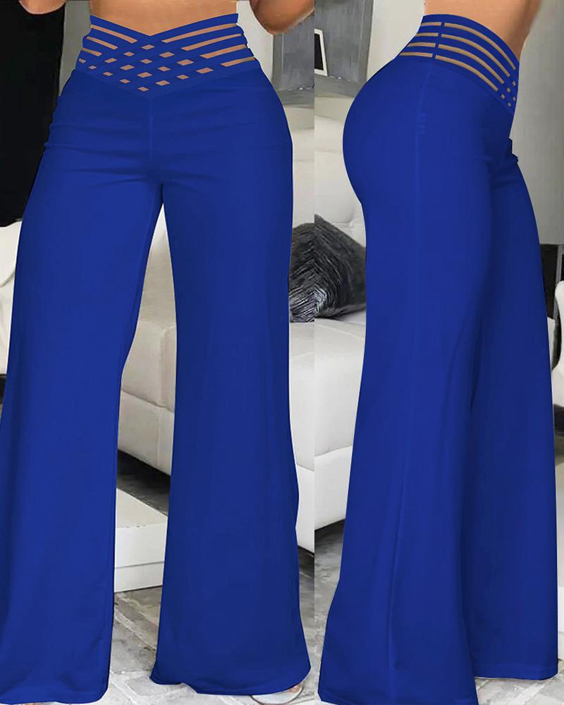 Crisscross Sheer Mesh Patch High Waist Pants, Pants, chicme - Women's Fashion Online