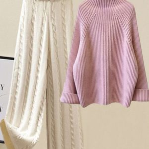 Women Plain Turtleneck Long Sleeve Comfy Casual Top With Pants Two-Piece Set, Sets, color:Pink|size:4XL, Noracora