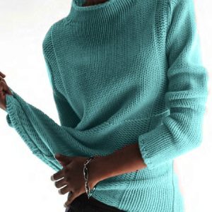 Elegant Long Sleeve Paneled Sweater, Sweaters, color:Blue|size:XXL, Noracora