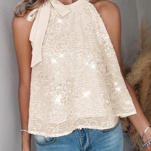Tied Detail Allover Sequin Tank Top, Tanks & Crop Tops, chicme - Women's Fashion Online