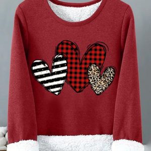WomenвЂ™s Plaid Heart Simple Crew Neck Sweatshirt, Hoodies&Sweatshirts, Lilicloth.com