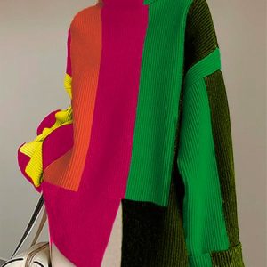 Color Block Turtleneck Urban Long Sleeve Sweater, Pullovers, color:Multicolor|size:XXL, Stylewe