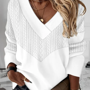 Women's Casual V Neck Plain Daily H-Line Sweatshirt, Hoodies & Sweatshirts, color:White|size:XXL, Noracora