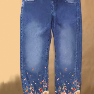 Women's flower Print Casual Denim Jeans, Jeans, Lilicloth.com