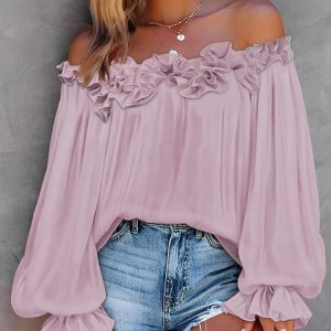Ruffle Hem Lantern Sleeve Top, Blouses & Shirts, chicme - Women's Fashion Online