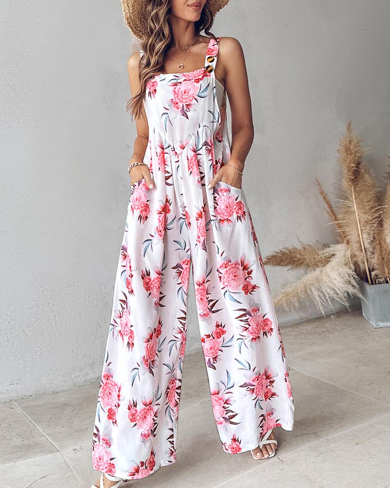Floral Print Wide Leg Suspender Jumpsuit, women Jumpsuits, ChicMe catalog