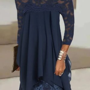 Crew Neck Party Chiffon tunic Dress, Short, color:Blue|size:XXL, Noracora