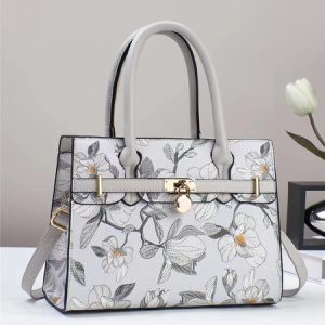 Elegant Floral Printed Tote Bag Large Capacity Handbag with Crossbody strap, Bags, color:Gray|size:One-size, Stylewe