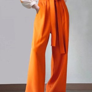 Daily Urban High Waist Plain Fashion Straight  Pants, Pants, color:Orange|size:XXL, Stylewe