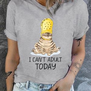 Women's Casual Funny Cat I Can't Adult Today T-Shirt, T-shirts, Lilicloth.com