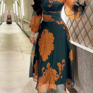 Plus Size Floral Regular Fit Elegant Lotus Leaf Collar Maxi Dress, Plus Dresses, color:As Picture|size:4X, Stylewe