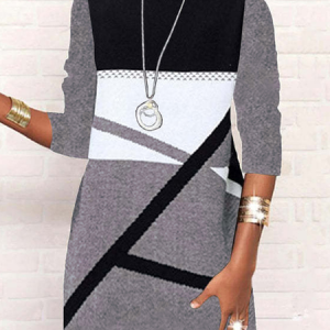 Crew Neck Casual Color Block Loose Dress With No, Midi Dresses, Roselinlin - Online Catalog