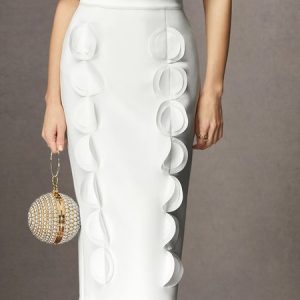Medium Elasticity Plain Tight Elegant Midi Skirt, Skirts, color:White|size:XXL, Stylewe