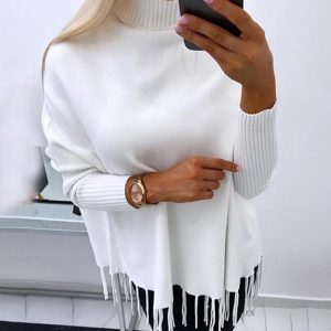 Turtleneck Long Sleeve Tassel Design Knit Sweater, Sweaters & Cardigans, chicme - Women's Fashion Online