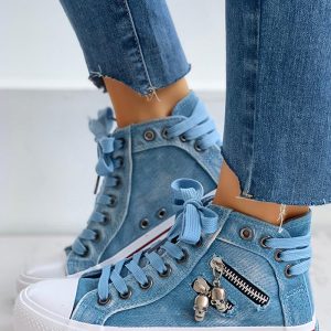 Lace-Up Skeleton Zipper Detail Casual Sneakers, Sneakers, chicme - Women's Fashion Online