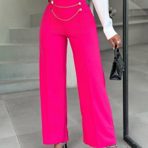 Chain Decor Wide Leg Pants, Pants, chicme - Women's Fashion Online