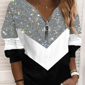 Casual V Neck Color Block Sweatshirt Glitter, Hoodies & Sweatshirts, color:Multicolor|size:XXL, Noracora